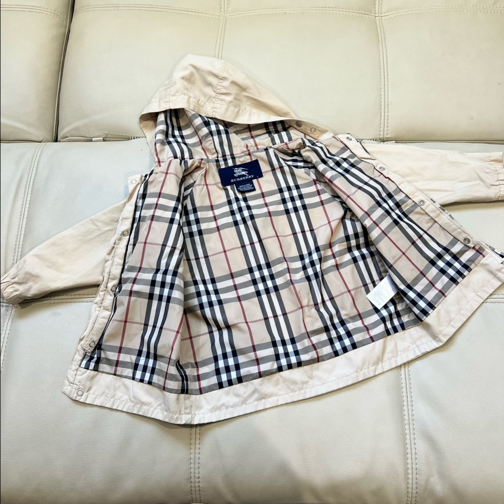 Burberry Beige Hooded Kids Pea Coat with Classic Check Lining